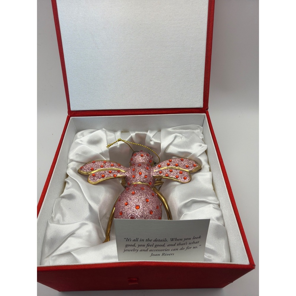 Joan Rivers XXV 2017 Anniversary Pink Glitter Bee Glass Ornament with Box